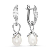 Серьги из серебра с белыми речными жемчужинами 7,5-8 мм
