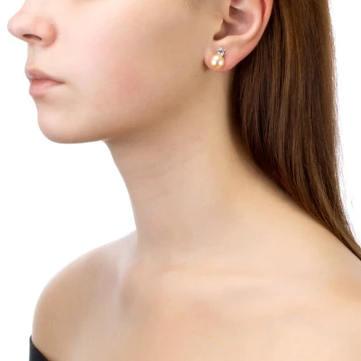 Серьги-гвоздики из серебра с розовыми речными жемчужинами 8,5-9 мм