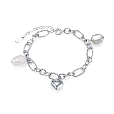 Браслет из серебра 925 пробы с барочными речными жемчужинами 8-10 мм