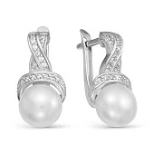 Серьги из белого золота с белыми речными жемчужинами 9,5-10 мм