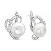 Серьги из серебра c белыми речными жемчужинами 8,5-9 мм