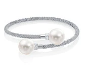 Браслет серебряный с японскими речными жемчужинами. Жемчужины 13,5-14 мм