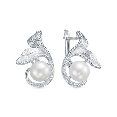 Серьги из серебра с белыми речными жемчужинами 9,5-10 мм