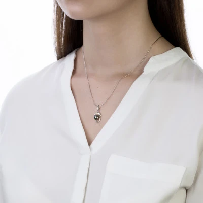 Кулон из серебра с черной речной жемчужиной 7-7,5 мм