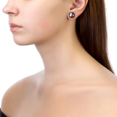 Пусеты из серебра 925 пробы с черными речными жемчужинами 10,5-11 мм