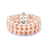 Браслет в 3 ряда из розового рисообразного речного жемчуга. Жемчужины 7,5-8 мм