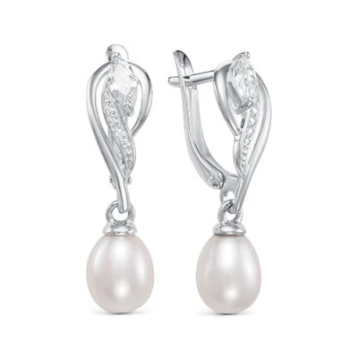 Серьги из серебра с белыми речными жемчужинами 7,5-8 мм