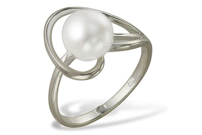 Кольцо из белого золота с белой речной жемчужиной 7,5-8 мм