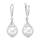 Серьги из серебра c белыми речными жемчужинами 8-8,5 мм