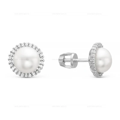 Серьги из серебра c белыми речными жемчужинами 8,5-9 мм