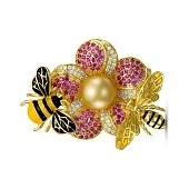 Брошь-кулон "Пчелки" с Австралийской морской жемчужиной 10-10,5 мм