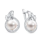Серьги из серебра c белыми речными жемчужинами 8-8,5 мм