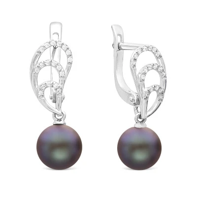 Серьги из серебра с черными речными жемчужинами 8,5-9 мм