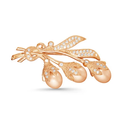Брошь из серебра с розовыми речными жемчужинами 7,5-8 мм
