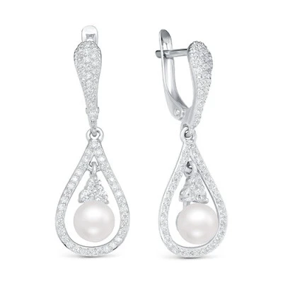 Серьги из серебра c белыми речными жемчужинами 7 мм