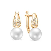 Серьги из желтого золота с белыми речными жемчужинами 8,5-9 мм