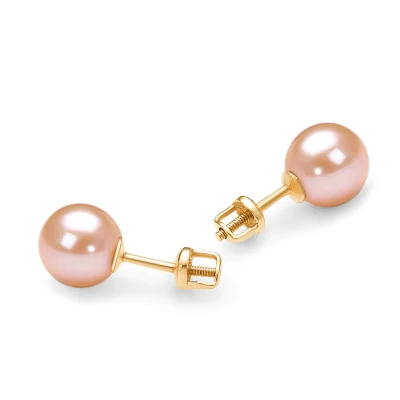 Пусеты из серебра 925 пробы с розовыми речными жемчужинами 8,5-9 мм