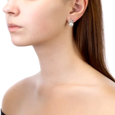 Серьги из серебра c белыми речными жемчужинами 8,5-9 мм