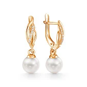 Серьги из желтого золота с белыми речными жемчужинами 9,5-10 мм
