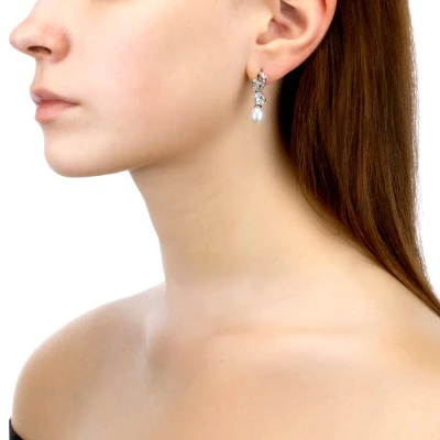 Серьги из серебра c белыми речными жемчужинами 7,5-8 мм