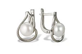Серьги из белого золота с белыми речными жемчужинами 7,5-8 мм