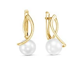 Серьги из желтого золота с белыми речными жемчужинами 8,5-9 мм