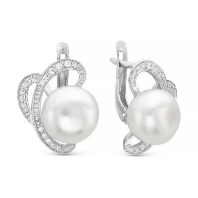 Серьги из серебра c белыми речными жемчужинами 8,5-9 мм