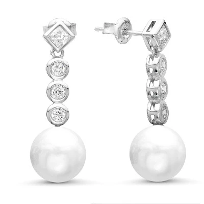 Серьги из серебра c белыми японскими речными жемчужинами 14-14,5 мм