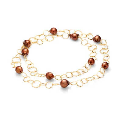 Цепочка из серебра с шоколадными барочными речными жемчужинами 13-16 мм