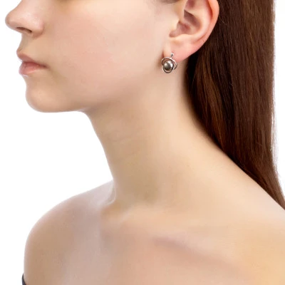 Серьги из серебра с черными речными жемчужинами 8,5-9 мм