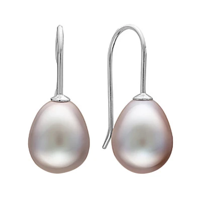 Серьги из белого золота с серебристыми речными жемчужинами 10-10,5 мм 