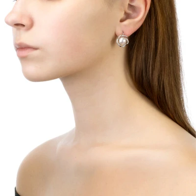 Серьги из серебра c белыми речными жемчужинами 8 мм