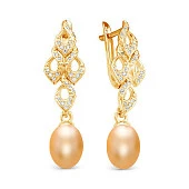 Серьги из серебра с золотистыми речными жемчужинами 8-8,5 мм