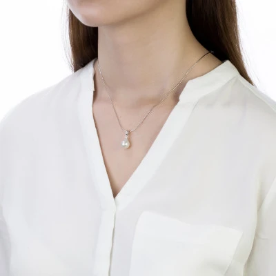 Кулон из серебра с белой морской Австралийской жемчужиной 9,6-9,9 мм