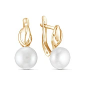 Серьги из красного золота с белыми речными жемчужинами 7,5-8 мм