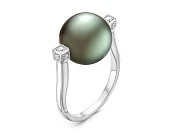 Кольцо "Роскошь" из белого золота с черной морской Таитянской жемчужиной 13-13,5 мм