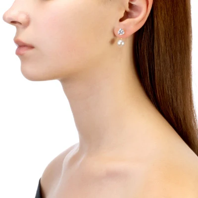 Пусеты "Диор" из серебра с белыми речными жемчужинами 8,5-9 мм