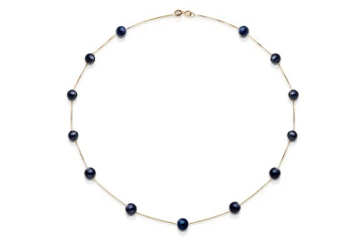 Цепочка из серебра 925 пробы с черными речными жемчужинами 7-7,5 мм