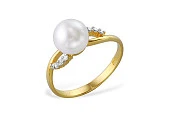 Кольцо из желтого золота с белой речной жемчужиной 7,5-8 мм