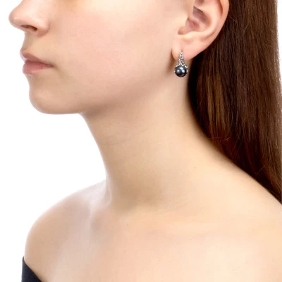 Серьги из серебра с черными речными жемчужинами 8,5-9 мм