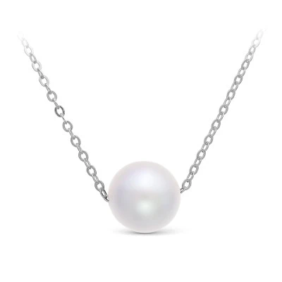 Цепочка из белого золота с белой круглой морской жемчужиной 8,5-9 мм. Длина 42 см