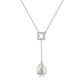 Колье из серебра 925 пробы с белой барочной речной жемчужиной 12-14 мм