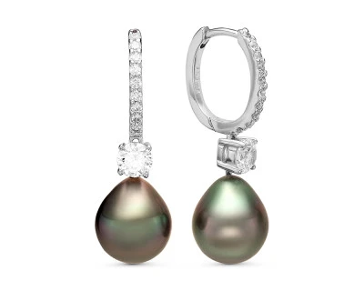 Серьги из серебра c черными морскими Таитянскими жемчужинами 10-10,5 мм