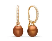 Серьги из серебра с шоколадными речными жемчужинами "капля" 8,5-9 мм