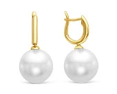 Серьги из желтого золота с белыми морскими Австралийскими жемчужинами 13-13,5 мм