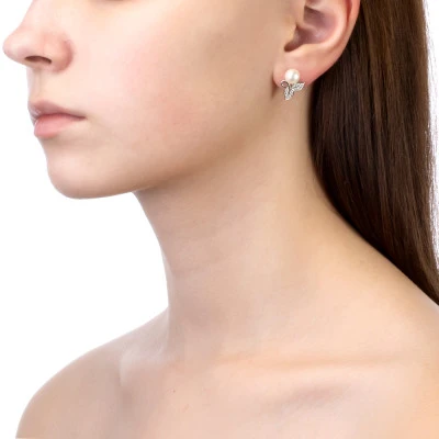 Серьги из серебра c белыми речными жемчужинами 7-7,5 мм