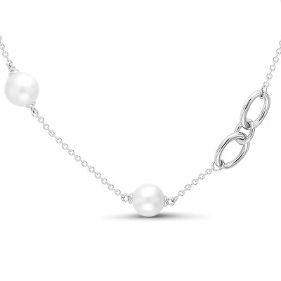 Колье из серебра с белыми японскими речными жемчужинами. Жемчужины 12-14 мм