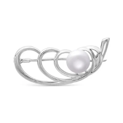 Брошь из серебра с белой речной жемчужиной 8,5-9 мм