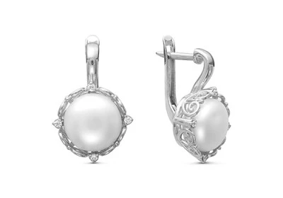 Серьги из серебра c белыми речными жемчужинами 9,5-10 мм