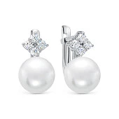 Серьги из белого золота с белыми речными жемчужинами 8,5-9 мм